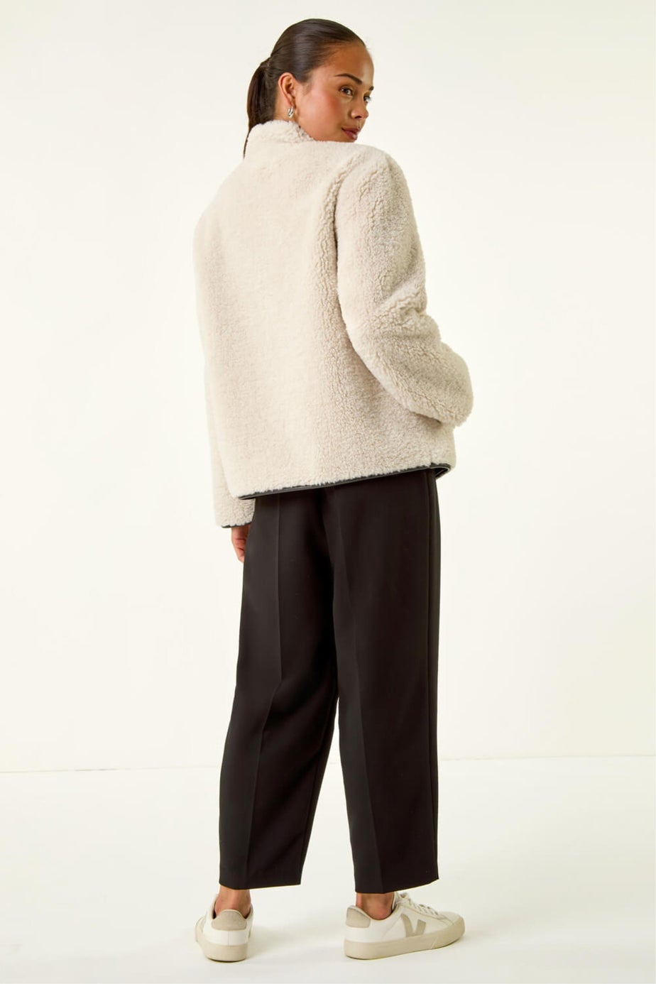 Roman Stone Petite Borg Contrast Button Coat