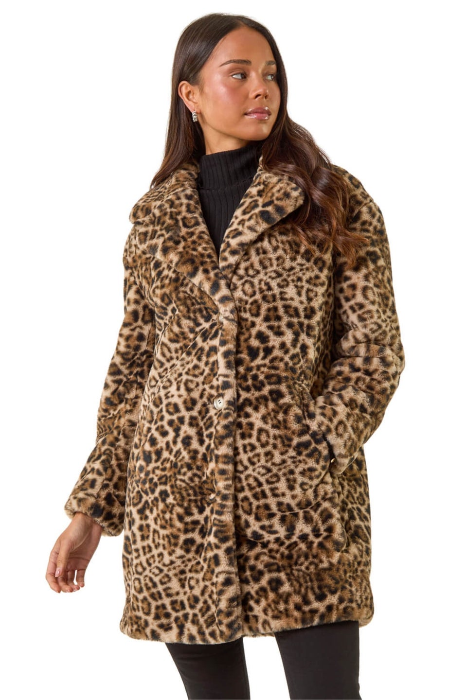 Roman Brown Petite Leopard Fur Coat