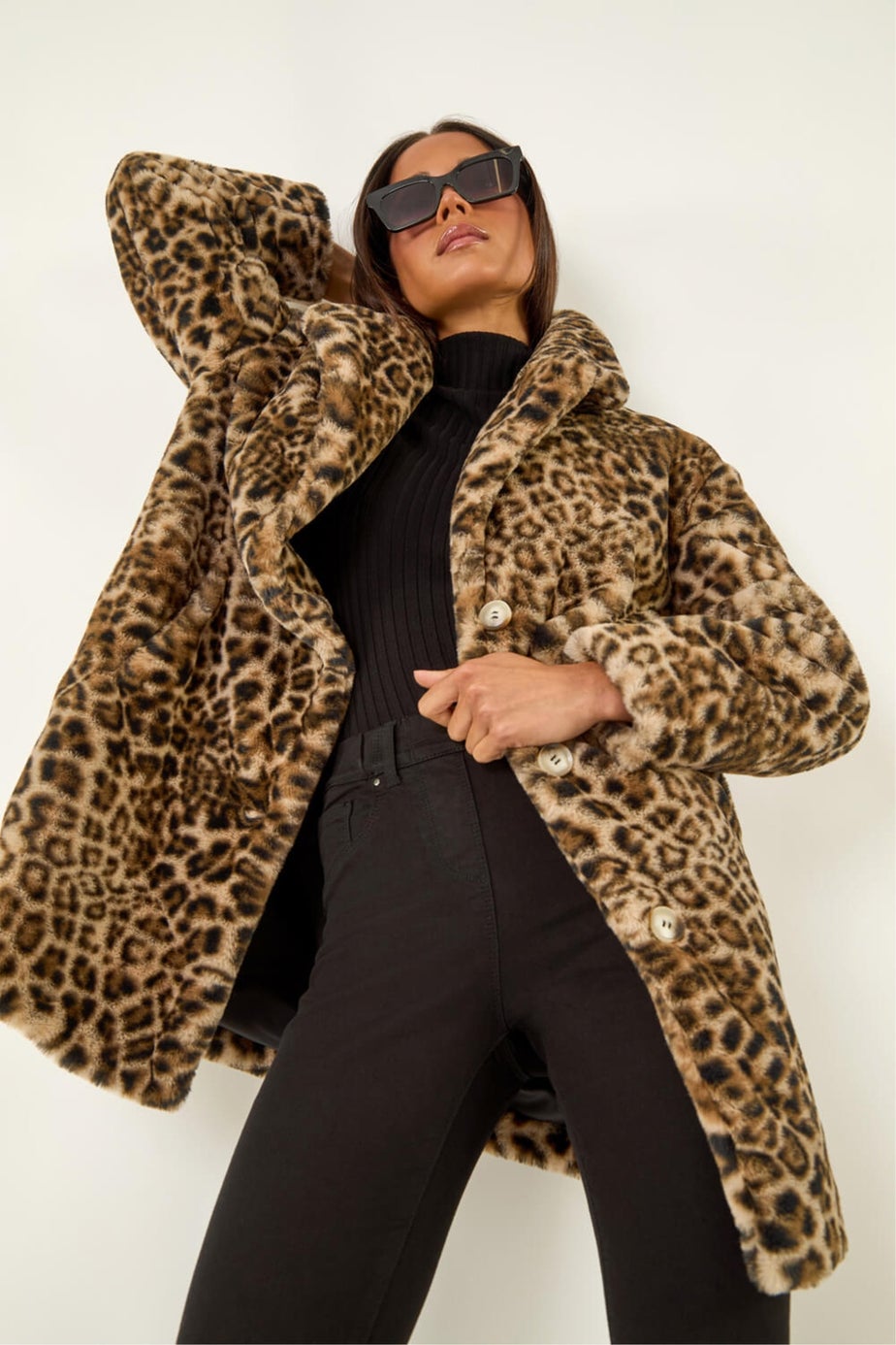 Roman Brown Petite Leopard Fur Coat