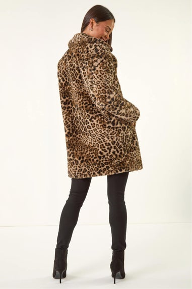 Roman Brown Petite Leopard Fur Coat