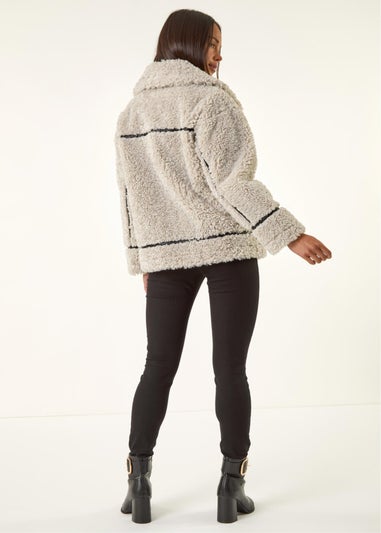 Roman Stone Petite Borg Contrast Aviator Coat