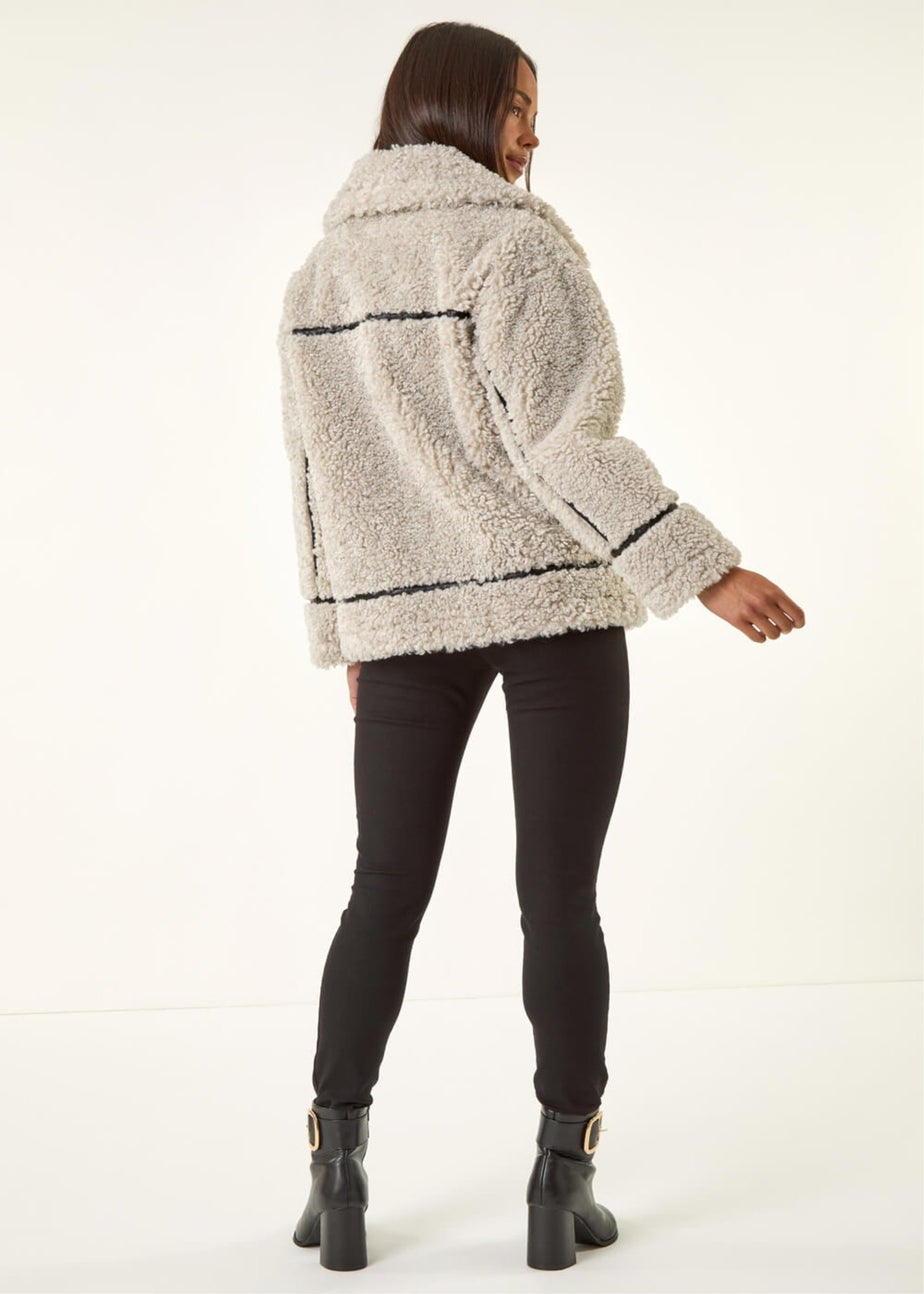 Roman Stone Petite Borg Contrast Aviator Coat