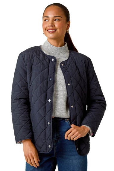 Roman Navy Petite Contrast Hooded Puffer Coat
