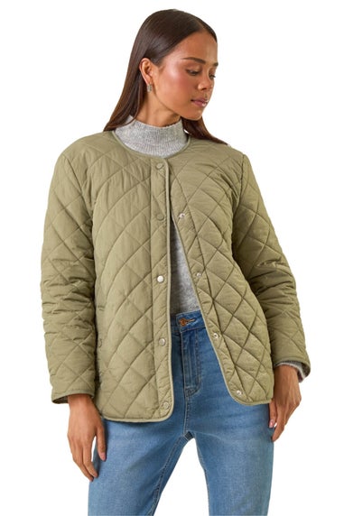 Roman Khaki Petite Contrast Hooded Puffer Coat