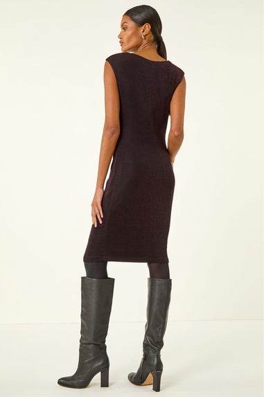 Roman Red Shimmer Cowl Neck Stretch Dress