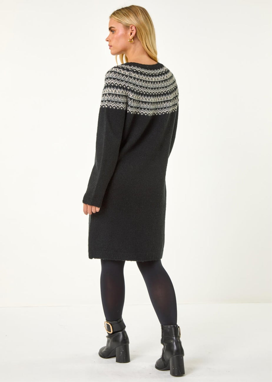 Roman Black Petite Fairisle Knit Jumper Dress