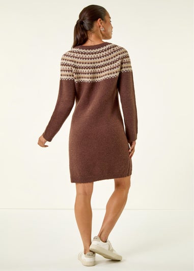 Roman Chocolate Petite Fairisle Knit Jumper Dress