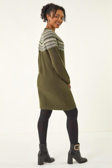 Roman Khaki Petite Fairisle Knit Jumper Dress