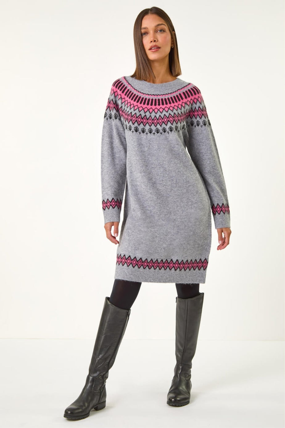 Roman Grey Fairisle Knitted Jumper Dress