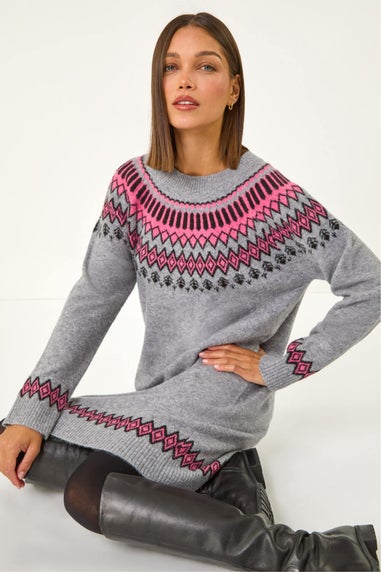 Roman Grey Fairisle Knitted Jumper Dress