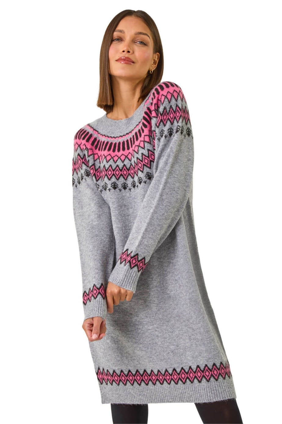 Roman Grey Fairisle Knitted Jumper Dress
