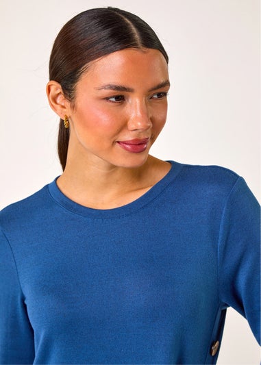 Roman Blue Side Button Detail Stretch Swing Dress