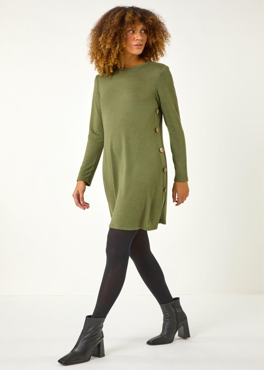 Roman Green Side Button Detail Stretch Swing Dress