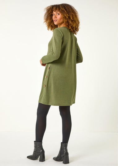 Roman Green Side Button Detail Stretch Swing Dress
