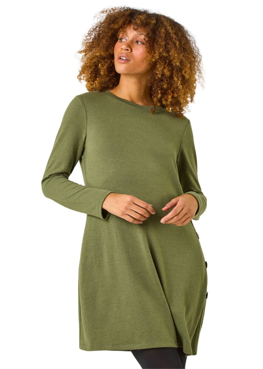 Roman Green Side Button Detail Stretch Swing Dress