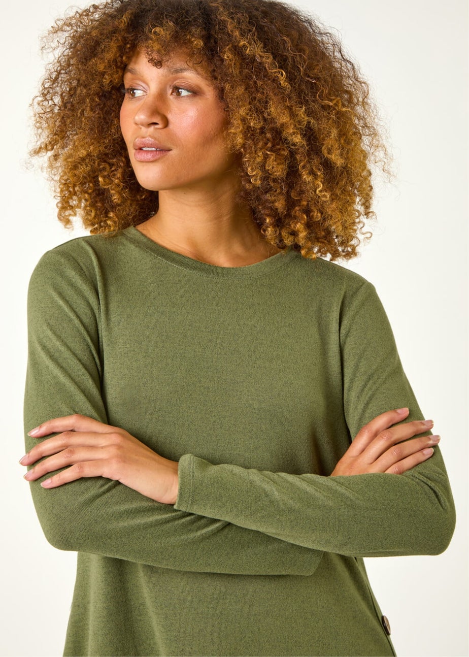 Roman Green Side Button Detail Stretch Swing Dress