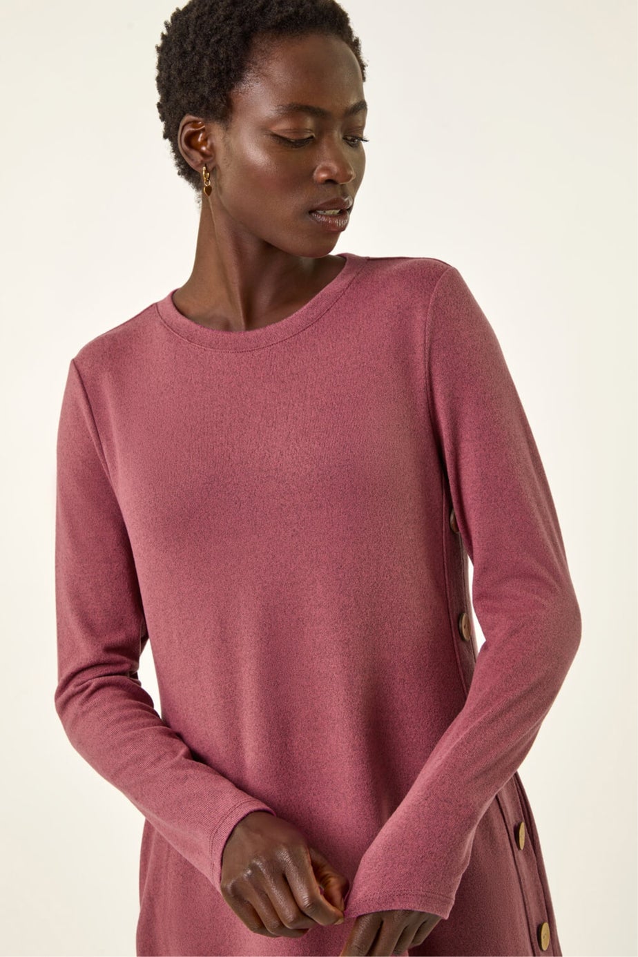 Roman Rose Side Button Detail Stretch Swing Dress