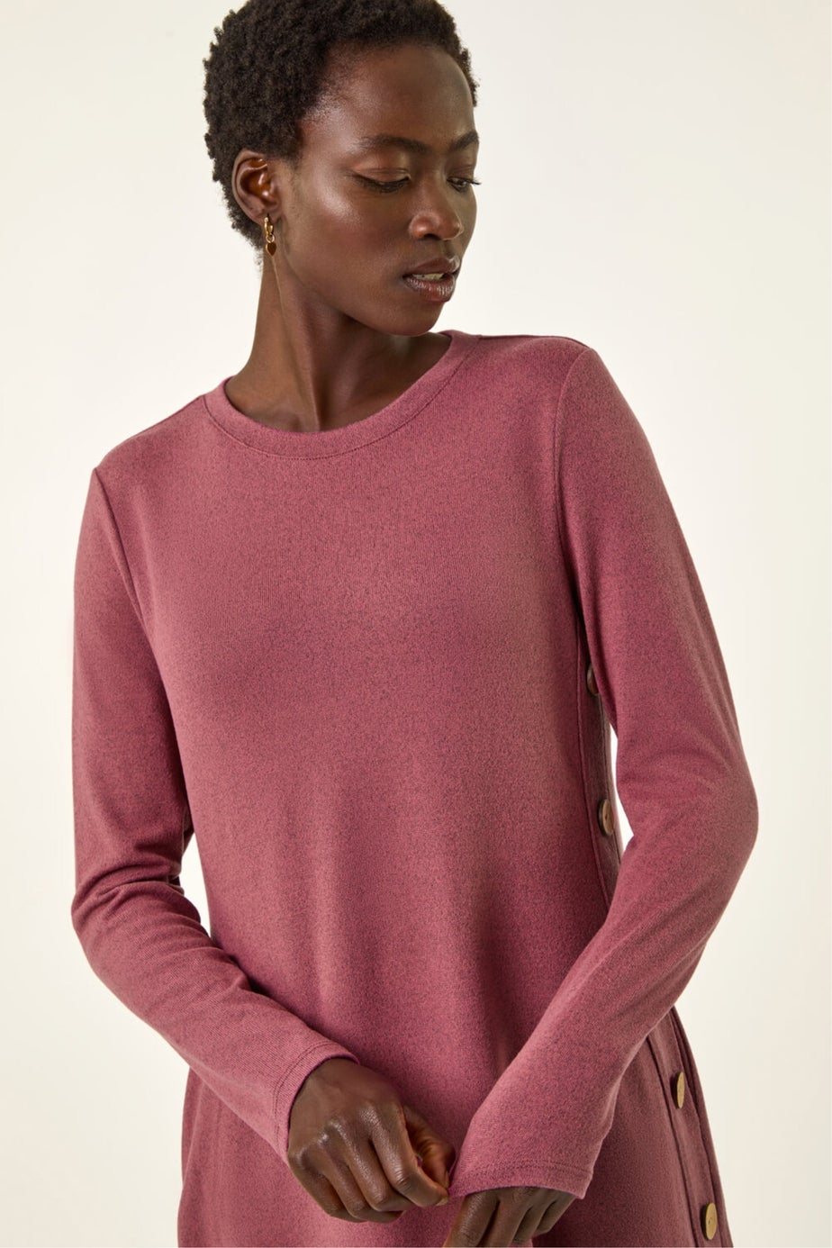 Roman Rose Side Button Detail Stretch Swing Dress