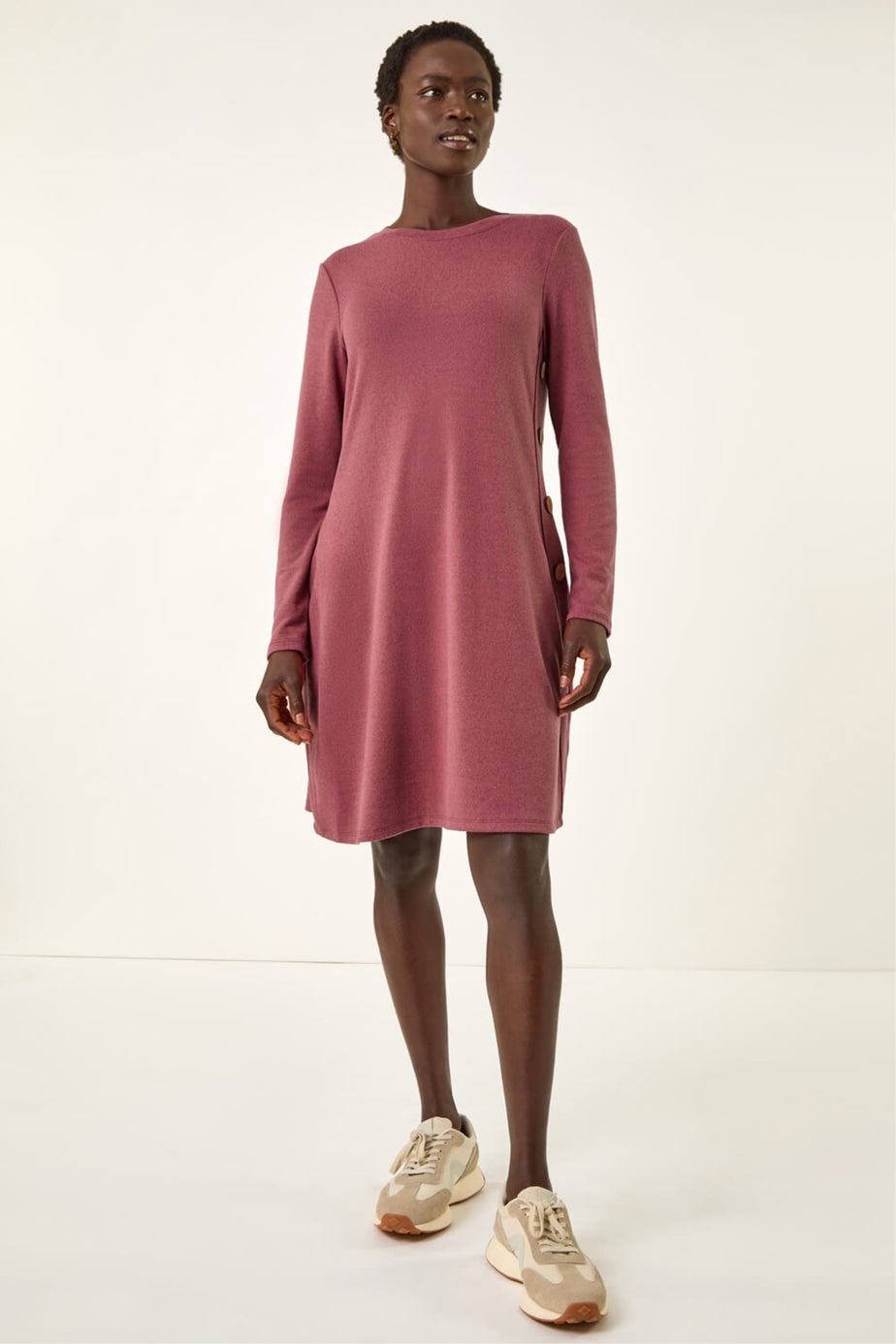 Roman Rose Side Button Detail Stretch Swing Dress