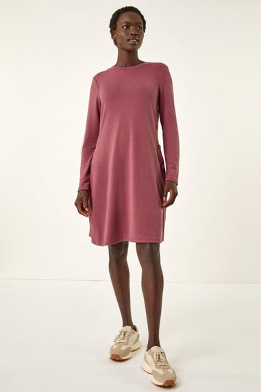 Roman Rose Side Button Detail Stretch Swing Dress