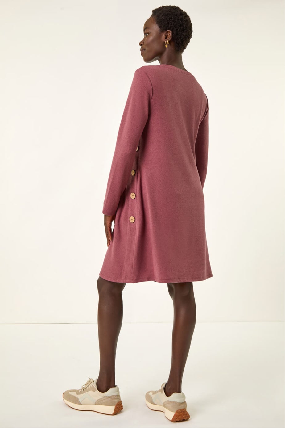 Roman Rose Side Button Detail Stretch Swing Dress