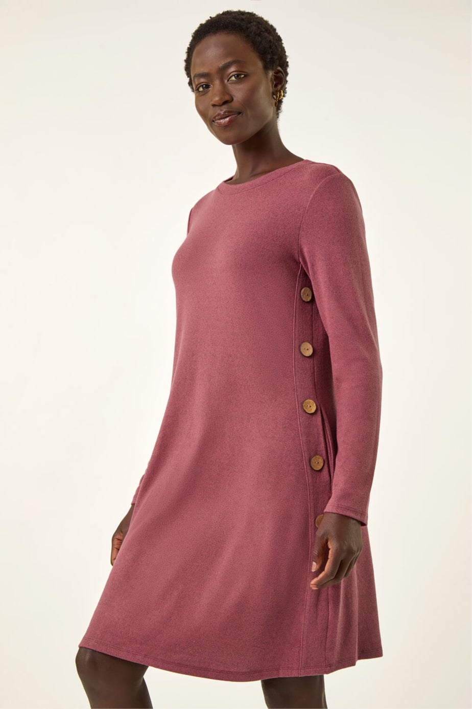 Roman Rose Side Button Detail Stretch Swing Dress