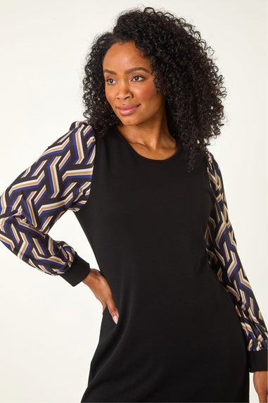 Roman Royal Blue Petite Geo Print Sleeve Shift Dress