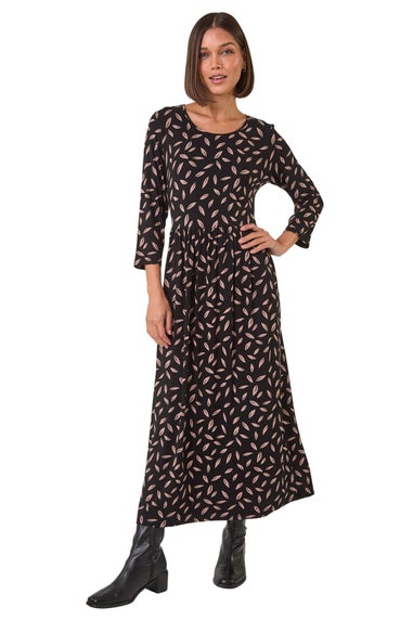 Roman Black Scattered Floral Print Midi Dress