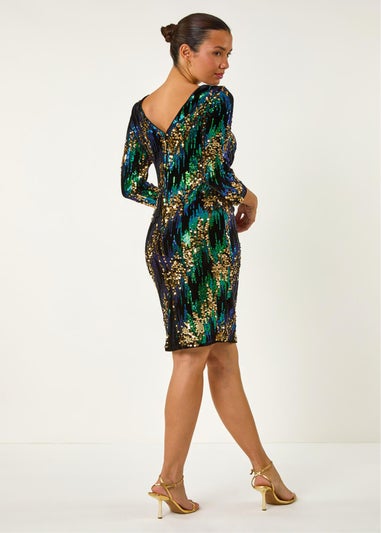 Roman Green Sequin Velvet Dress