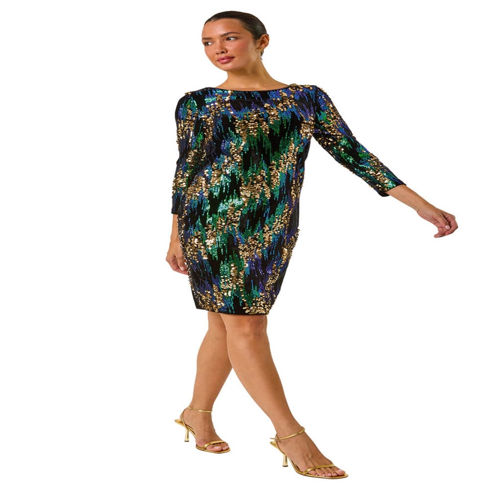 Roman Green Sequin Velvet Dress