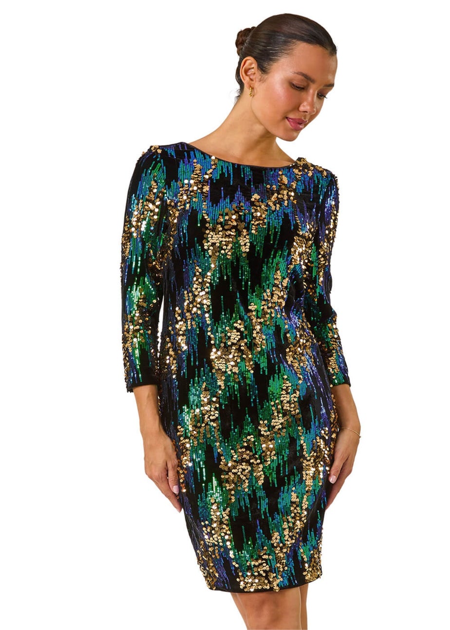 Roman Green Sequin Velvet Dress