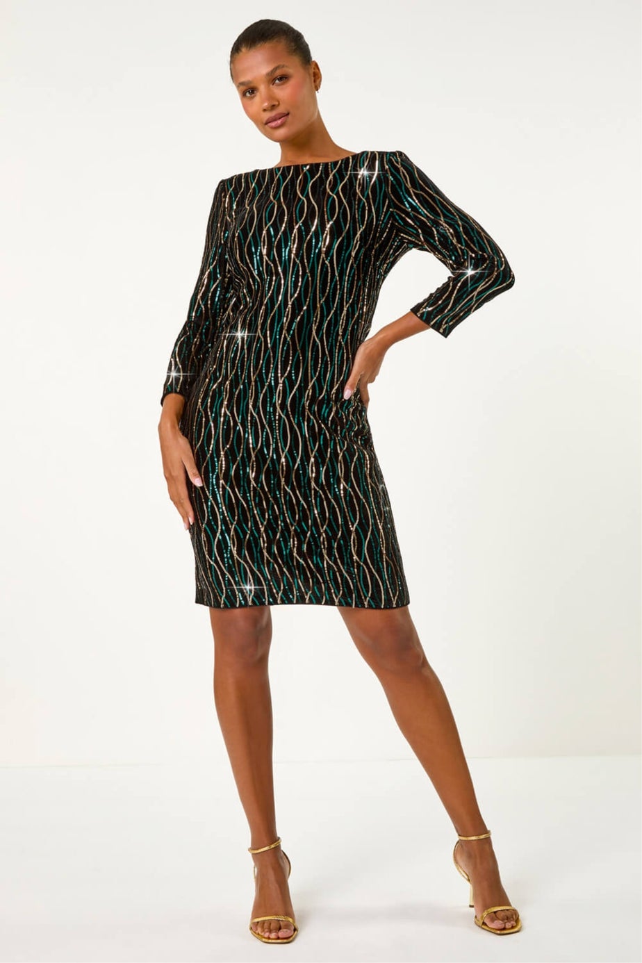 Roman Black Sequin Embellished Velvet Bodycon Dress