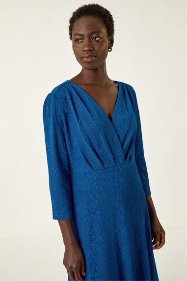 Roman Royal Blue Textured Wrap Midi Dress