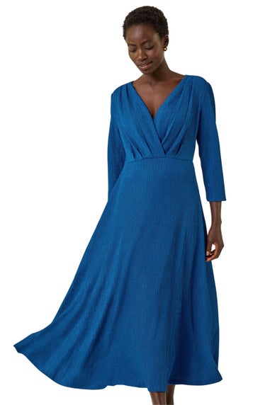 Roman Royal Blue Textured Wrap Midi Dress