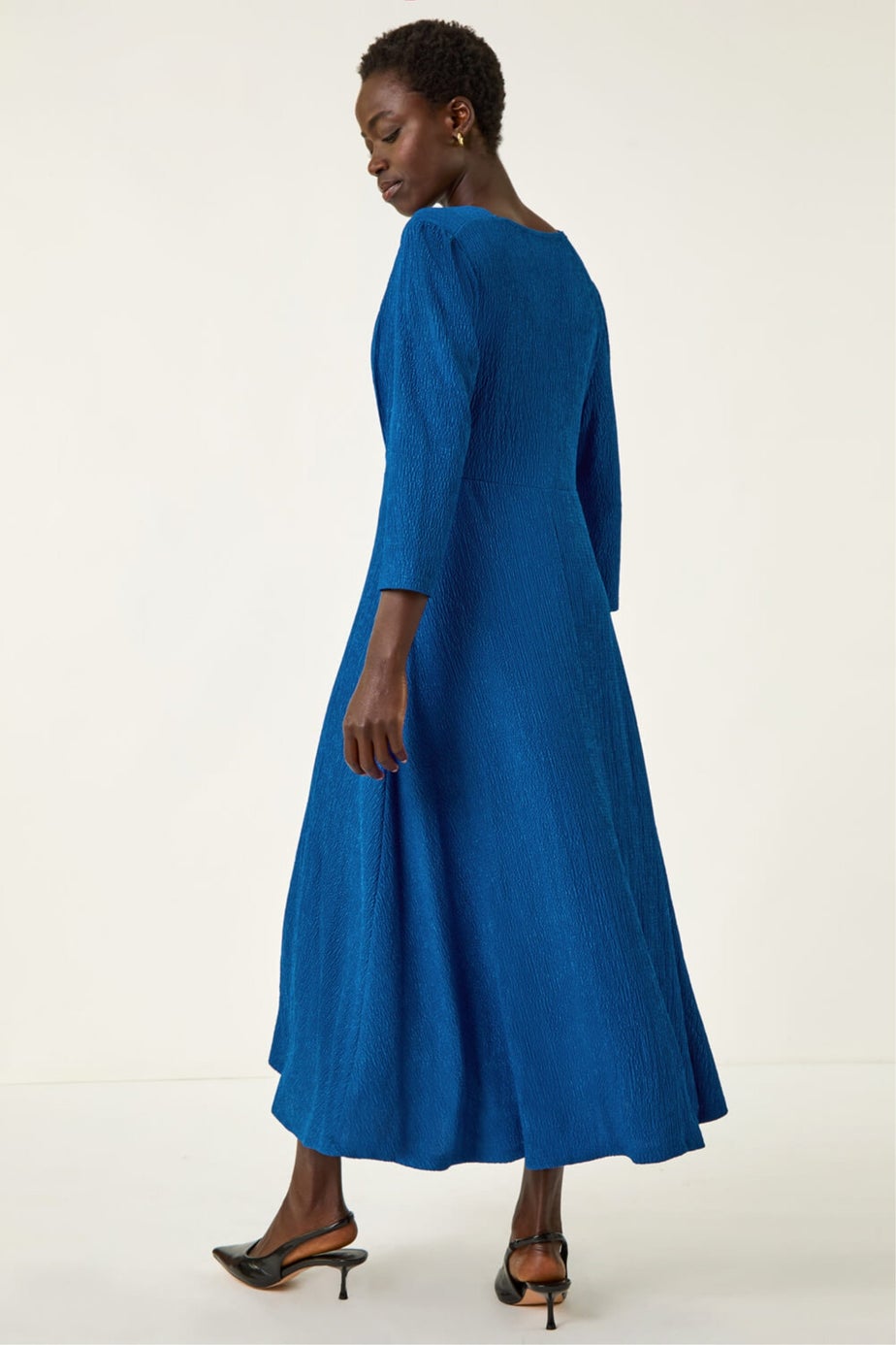 Roman Royal Blue Textured Wrap Midi Dress