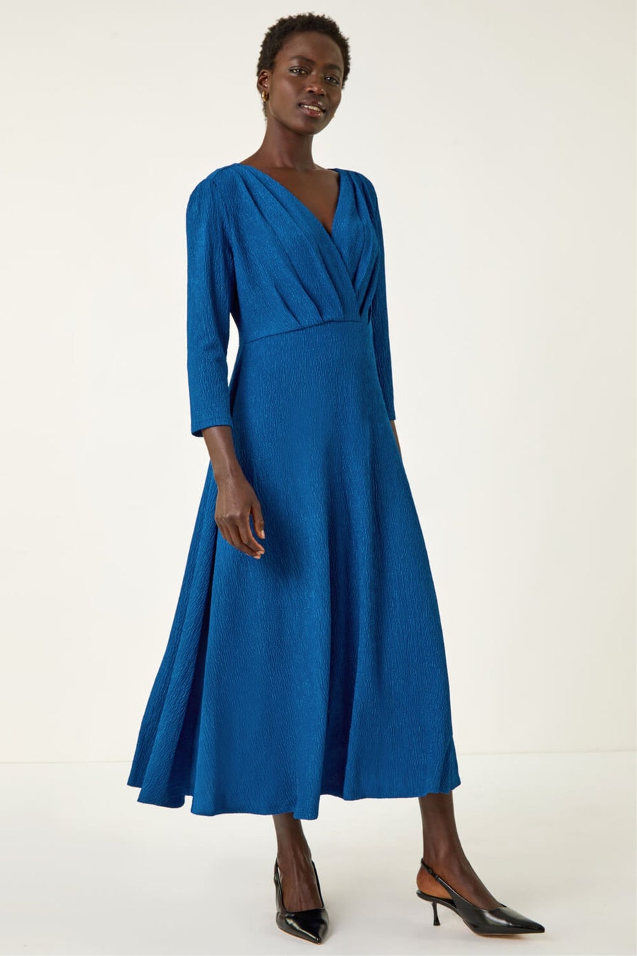 Roman Royal Blue Textured Wrap Midi Dress