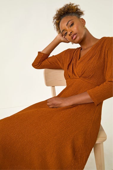 Roman Copper Textured Wrap Midi Dress