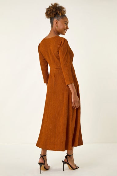 Roman Copper Textured Wrap Midi Dress