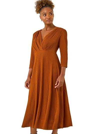 Roman Copper Textured Wrap Midi Dress