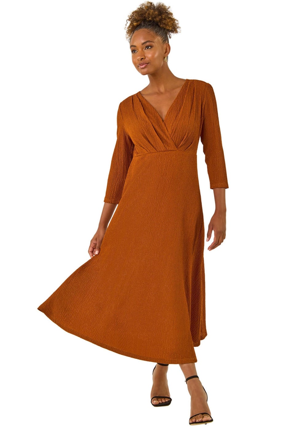 Roman Copper Textured Wrap Midi Dress