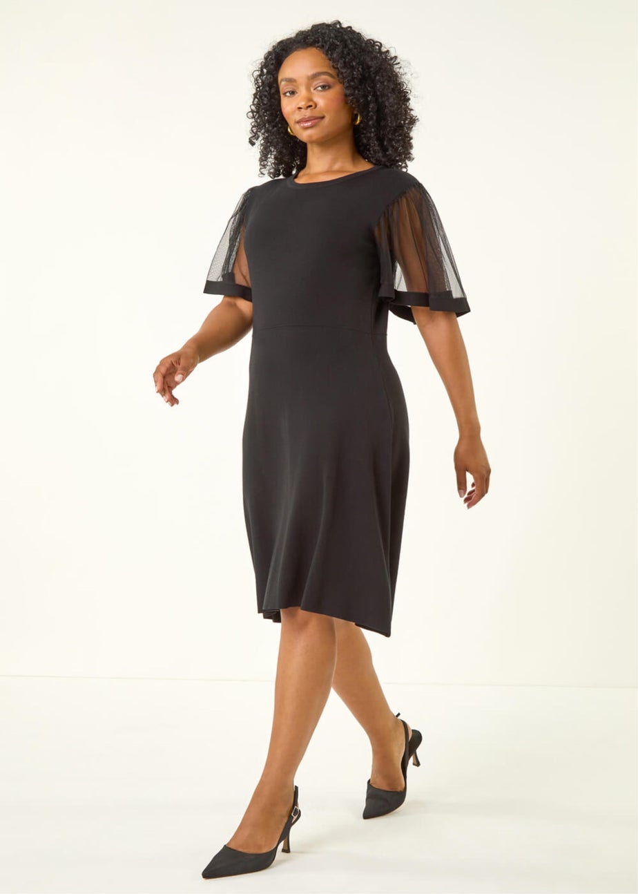 Roman Black Petite Knitted Mesh Dress