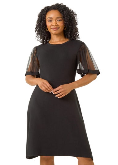 Roman Black Petite Knitted Mesh Dress