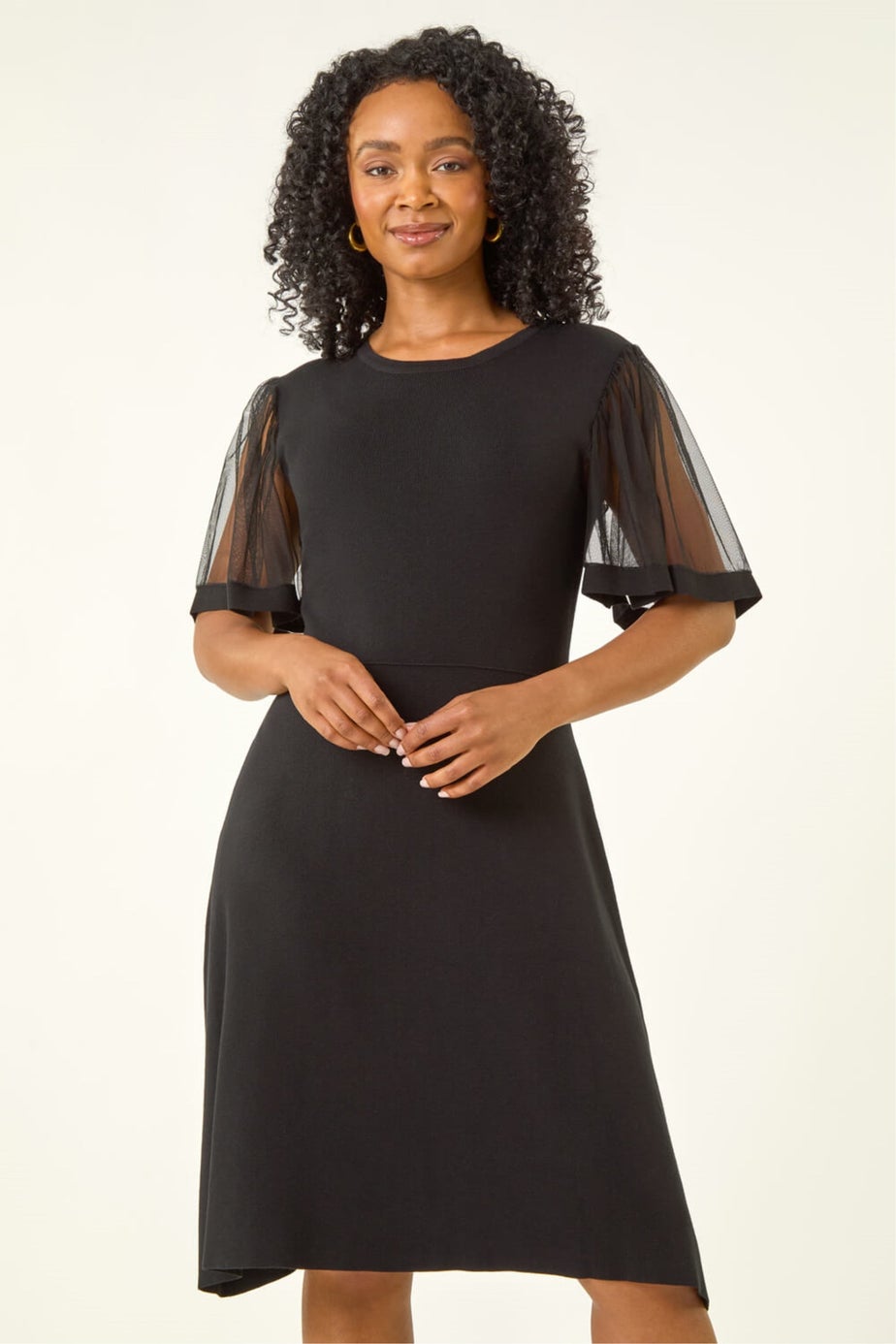 Roman Black Petite Knitted Mesh Dress