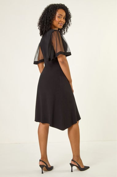 Roman Black Petite Knitted Mesh Dress