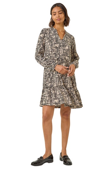 Roman Stone Textured Geo Print Smock Dress