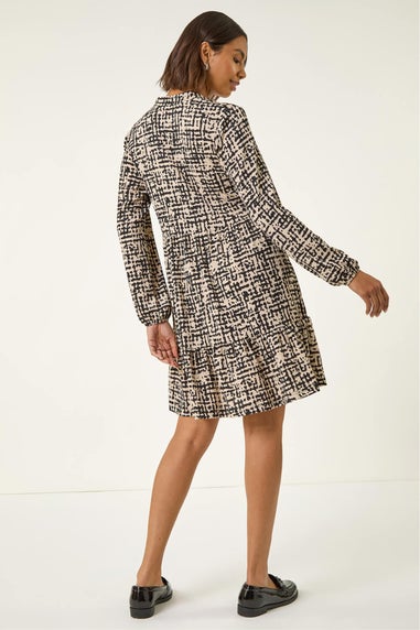 Roman Stone Textured Geo Print Smock Dress