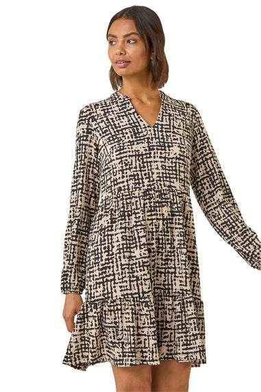 Roman Stone Textured Geo Print Smock Dress