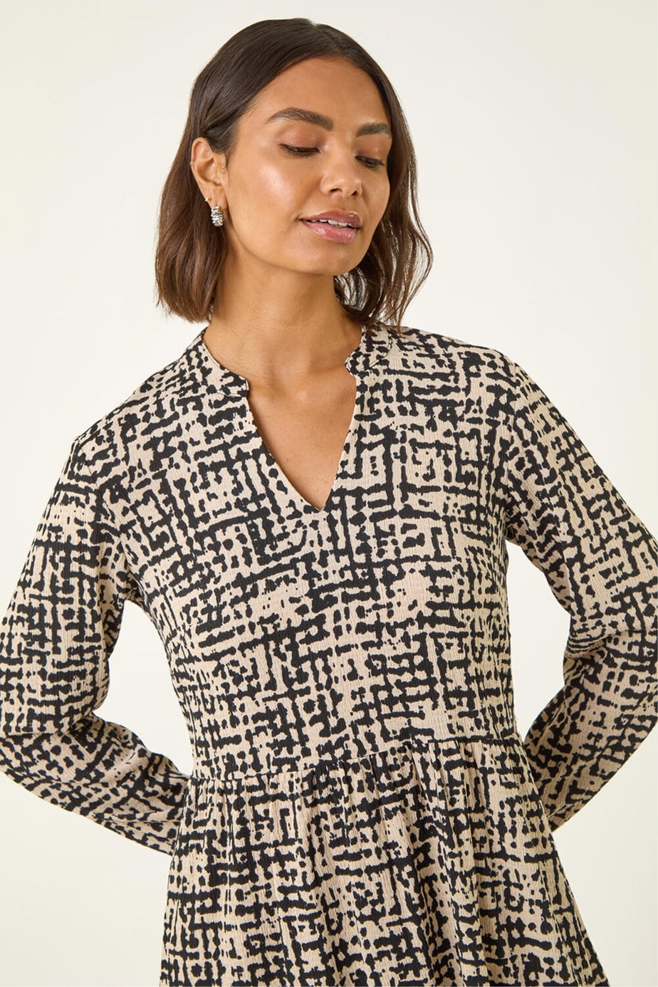 Roman Stone Textured Geo Print Smock Dress