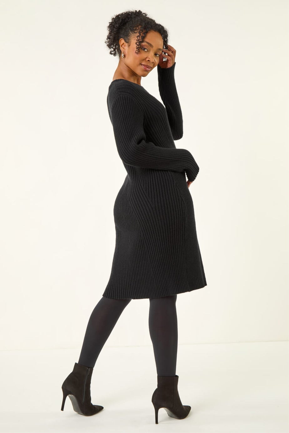 Roman Black Petite Ribbed Knitted Dress