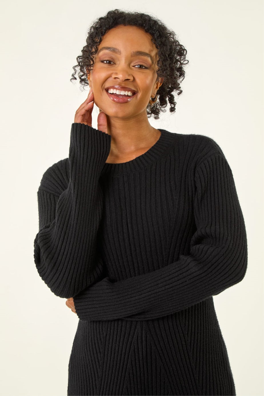 Roman Black Petite Ribbed Knitted Dress